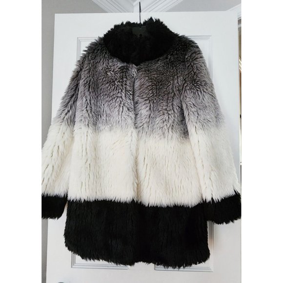 CALVIN KLEIN FURRY OMBRE Gray/White/Cream/Black Women's Jacket Size XS - Picture 3 of 8